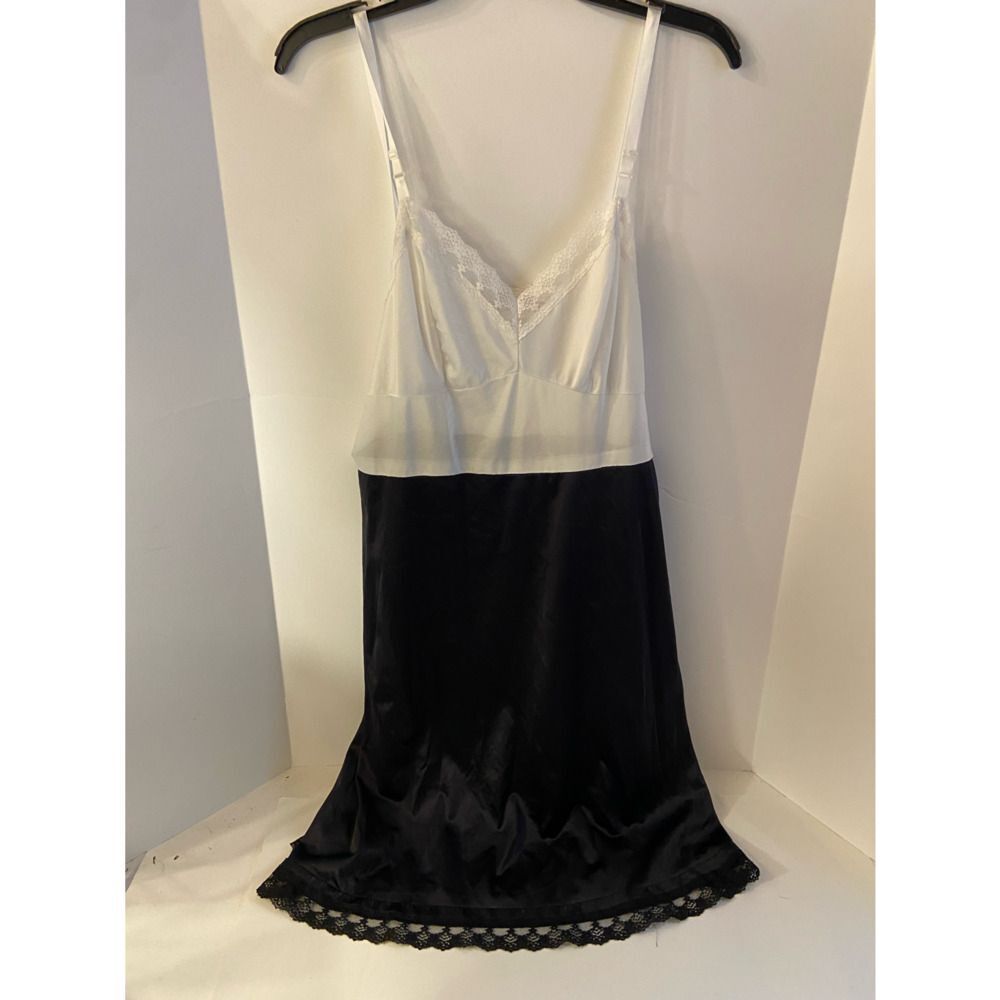 Sarah Smith Nylon slip Dress 2 tone black white 38A Vintage‎ USA